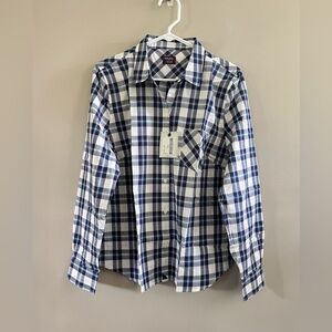 Untuckit SORBO Woman's 12 Button‎ Up Plaid Shirt Blue White NWT